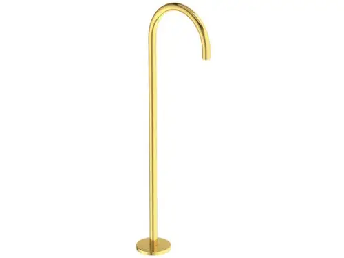 Freistehender Wasserzufluss in gebürstetem Gold, Modell von Ideal Standard, mit geschwungenem Auslauf und runder Basis.